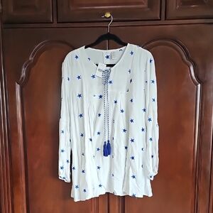 Kaktus Ivory Blouse with Navy Star Accents